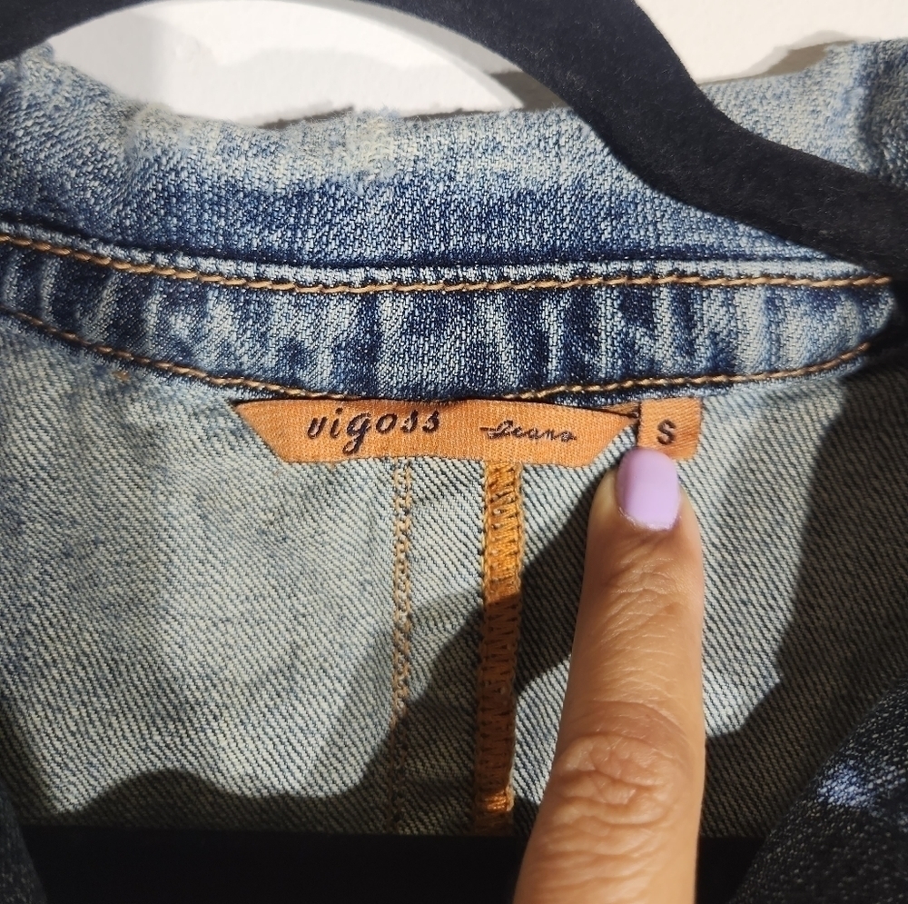 Y2K Jean Jacket Womens Small Patch Elbows Vintage 90s - Picture 5 of 9